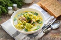 Фото к рецепту: Суп с брокколи, чечевицей, фрикадельками и шпинатом