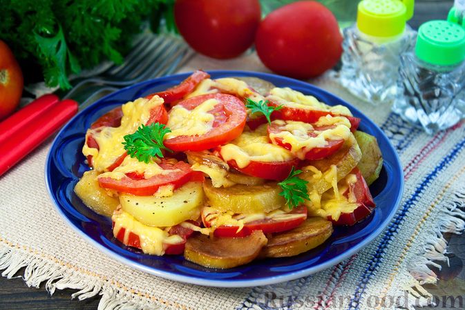 Постная картошка с помидорами и сыром в духовке
