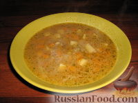 Фото к рецепту: Суп с чечевицей и перловкой