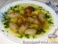 Фото к рецепту: Куриный суп с гречневыми галушками