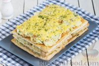 Фото к рецепту: Закусочный торт "Наполеон" с картофельным пюре, грибами и сыром