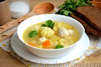 Фото к рецепту: Суп из цветной капусты с куриными фрикадельками и рисом