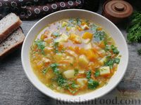 Фото приготовления рецепта: Гороховый суп с копчёной курицей и тыквой - шаг №13