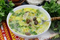 Фото к рецепту: Сырный суп с капустой, фасолью и курицей