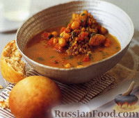 Фото к рецепту: Марокканский суп из нута и чечевицы с медовыми булочками