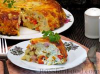 Фото к рецепту: Фриттата с картошкой, цветной капустой, сыром и ветчиной (в духовке)