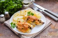 Фото к рецепту: Рыба по-французски с грибами и сыром, запечённая с картофелем