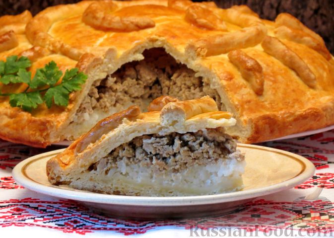 Пирог с рисом и фаршем — рецепт с фото пошагово