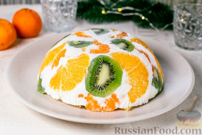 Рецепт: Желейный сметанно-творожный торт с апельсинами, мандаринами и .