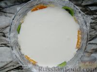 Фото приготовления рецепта: Желейный сметанно-творожный торт с апельсинами, мандаринами и киви (без выпечки) - шаг №10