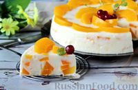 Фото к рецепту: Желейный творожно-сметанный торт с консервированными персиками (без выпечки)