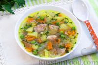 Фото к рецепту: Куриный суп с зелёным горошком и капустой