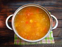 Фото приготовления рецепта: Куриный суп с чечевицей, вермишелью и сладким перцем - шаг №16