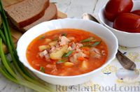 Фото к рецепту: Куриный суп с солёными помидорами  и рисом