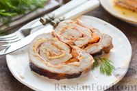Фото к рецепту: Мясной рулет с беконом, помидорами и сыром (в духовке)