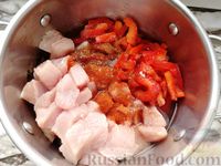 Фото приготовления рецепта: Индейка, тушенная с овощами в томатном соусе - шаг №5