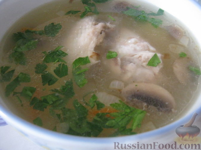 Рецепт Грибной суп с куриными крылышками