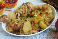 Фото к рецепту: Курица, запечённая с картошкой, капустой и сладким перцем