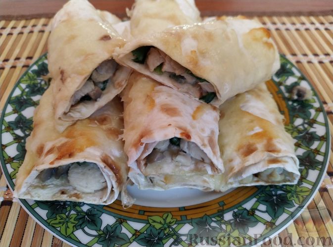 Румяный пирог на лаваше с курицей и грибами – пошаговый рецепт приготовления с фото