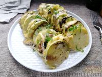 Фото приготовления рецепта: Кабачки, запечённые с картофелем и грибами, в сливках - шаг №11