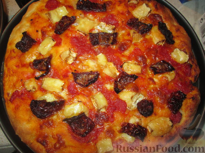 Рецепт Пицца с сыром бри, моцареллой и вялеными помидорами