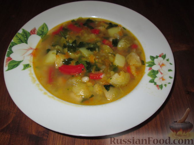 Рецепт Овощной суп с брюссельской капустой и фасолью