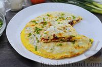 Фото к рецепту: Лепёшка из лаваша с колбасой, помидором, сыром и яйцами