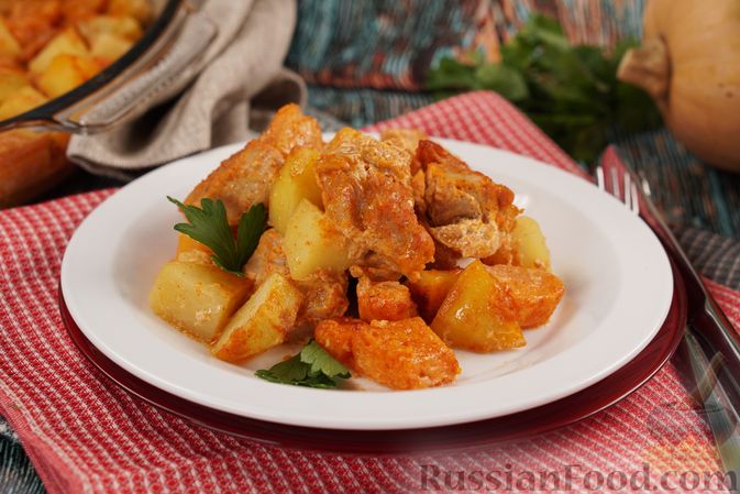 Рецепт картошки с тыквой и курицей