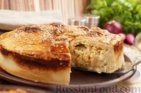 Фото приготовления рецепта: Закрытый луковый пирог с сыром и кунжутом - шаг №19