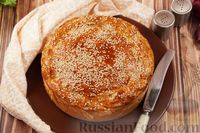 Фото к рецепту: Бездрожжевой пирог с тушёной капустой и копчёным мясом