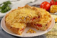 Фото к рецепту: Сырный киш с помидорами и кукурузой