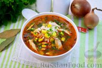 Фото к рецепту: Томатный суп с курицей, кукурузой и рисом