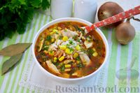 Фото приготовления рецепта: Томатный суп с курицей, кукурузой и рисом - шаг №24
