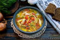 Фото к рецепту: Куриный суп с жареной вермишелью и сладким перцем