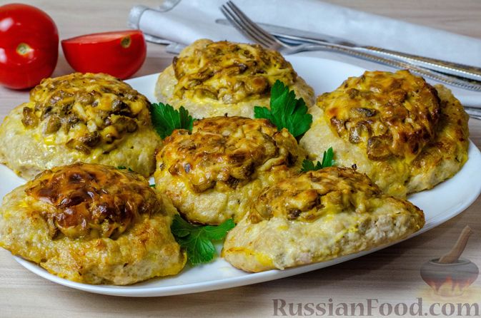 Котлеты с грибами и сыром в духовке куриные рецепт с фото пошагово