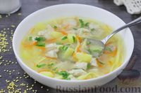 Фото к рецепту: Куриный суп с лапшой, пшеном и беконом