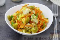 Фото к рецепту: Салат с жареной курицей, картофелем, морковью по-корейски и оливками