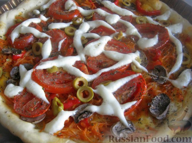 Пицца с кукурузой на тесте без дрожжей, рецепт с фото.