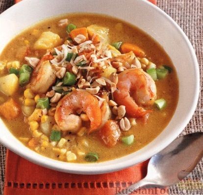 Рецепт Кукурузный суп с креветками