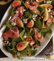 Фото к рецепту: Салат с инжиром, шпинатом и ветчиной