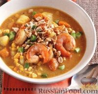 Фото к рецепту: Кукурузный суп с креветками