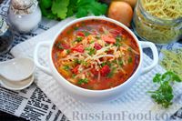 Фото к рецепту: Томатный суп с вермишелью и мясным фаршем