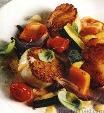 Рецепт Жареные морские гребешки с печеными овощами