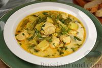 Фото к рецепту: Куриный суп с чечевицей, стручковой фасолью и сливками
