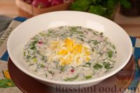 Фото к рецепту: Огуречный холодный суп на кефире, с редисом и шпинатом