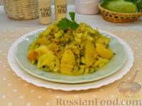 Фото к рецепту: Овощное рагу с кабачками и зелёным горошком