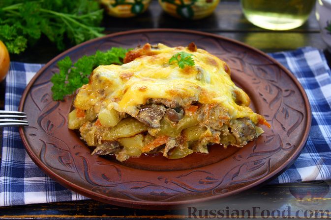 Рецепт: Запеканка из кабачков, картофеля и мяса - Летнее наслаждение.