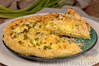 Фото к рецепту: Открытый творожный пирог с яйцом, сыром и зелёным луком