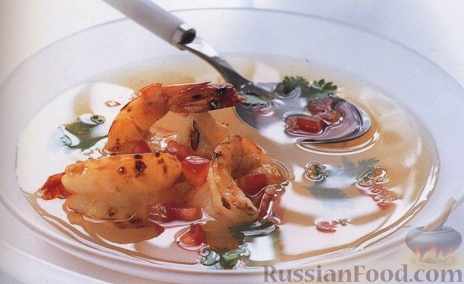 Рецепт Томатный суп с персиками и креветками