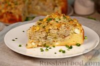 Фото к рецепту: Пирог на сметане, с рыбой, яйцами и рисом
